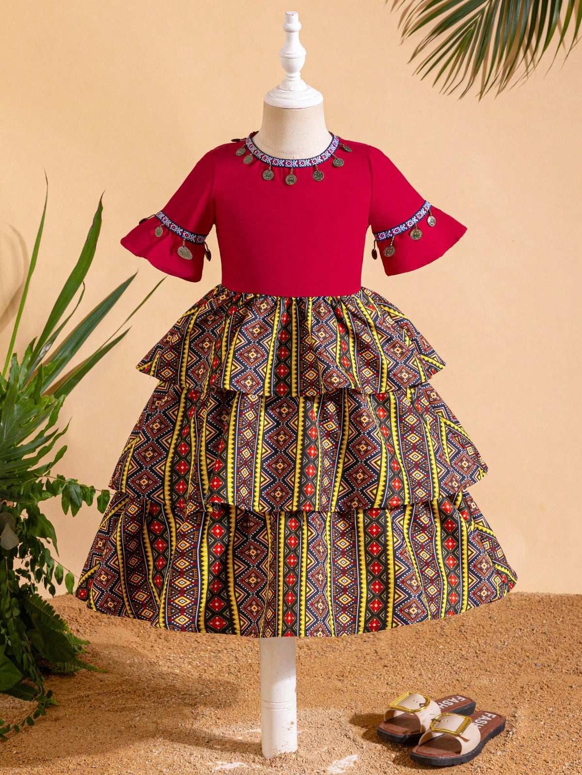 Young Girl Woven Round Neck Tassel Bodycon Dress