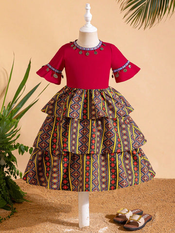 Young Girl Woven Round Neck Tassel Bodycon Dress