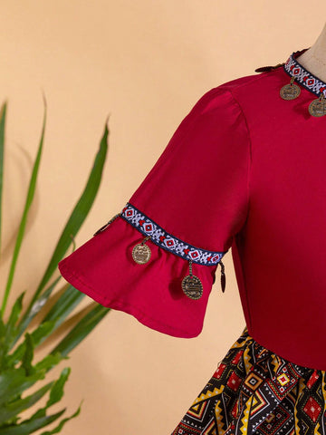 Young Girl Woven Round Neck Tassel Bodycon Dress