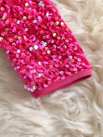 Young Girl Woven Sequin Round Neck Fitted Casual Dress