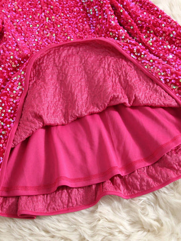 Young Girl Woven Sequin Round Neck Fitted Casual Dress