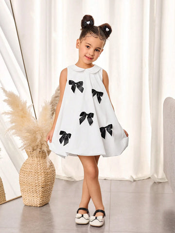 Young Girl Woven Solid Color Babydoll Collar Snug Fit Dress