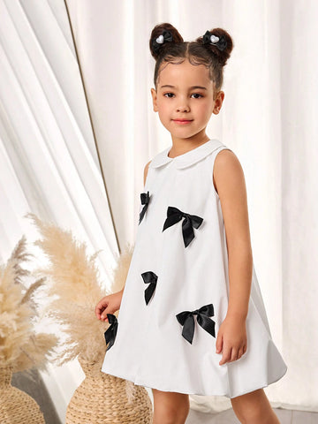 Young Girl Woven Solid Color Babydoll Collar Snug Fit Dress
