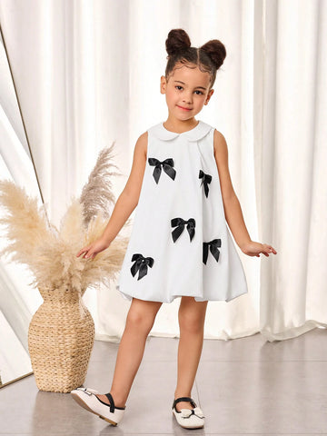 Young Girl Woven Solid Color Babydoll Collar Snug Fit Dress