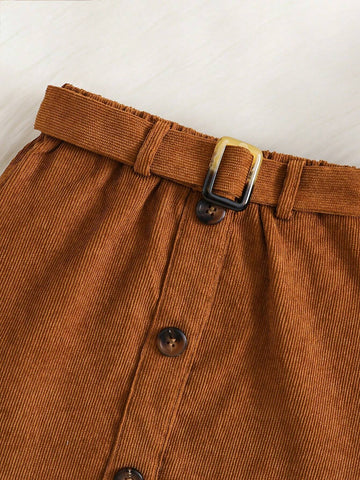 Young Girl Woven Solid Color Fitted Single Breasted Short Casual Skirt