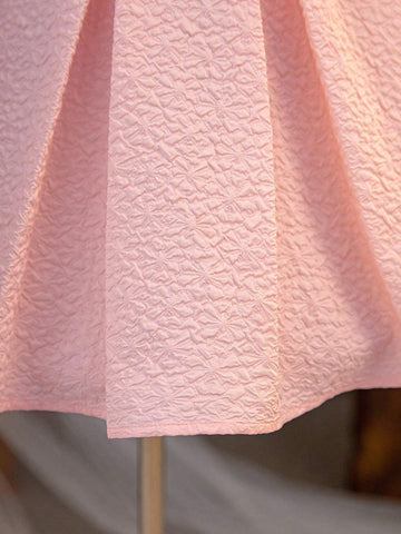 Young Girl Woven Solid Color Jacquard Small Stand Collar Slim Fit Casual Dress