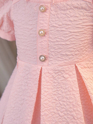 Young Girl Woven Solid Color Jacquard Small Stand Collar Slim Fit Casual Dress