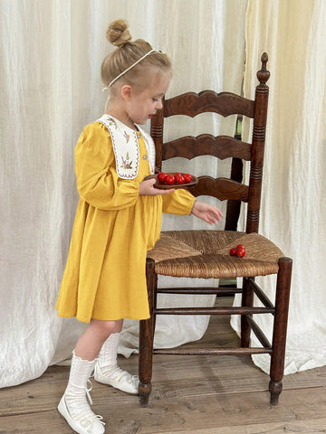 Young Girl Woven Solid Color Loose Casual Peter Pan Collar Dress