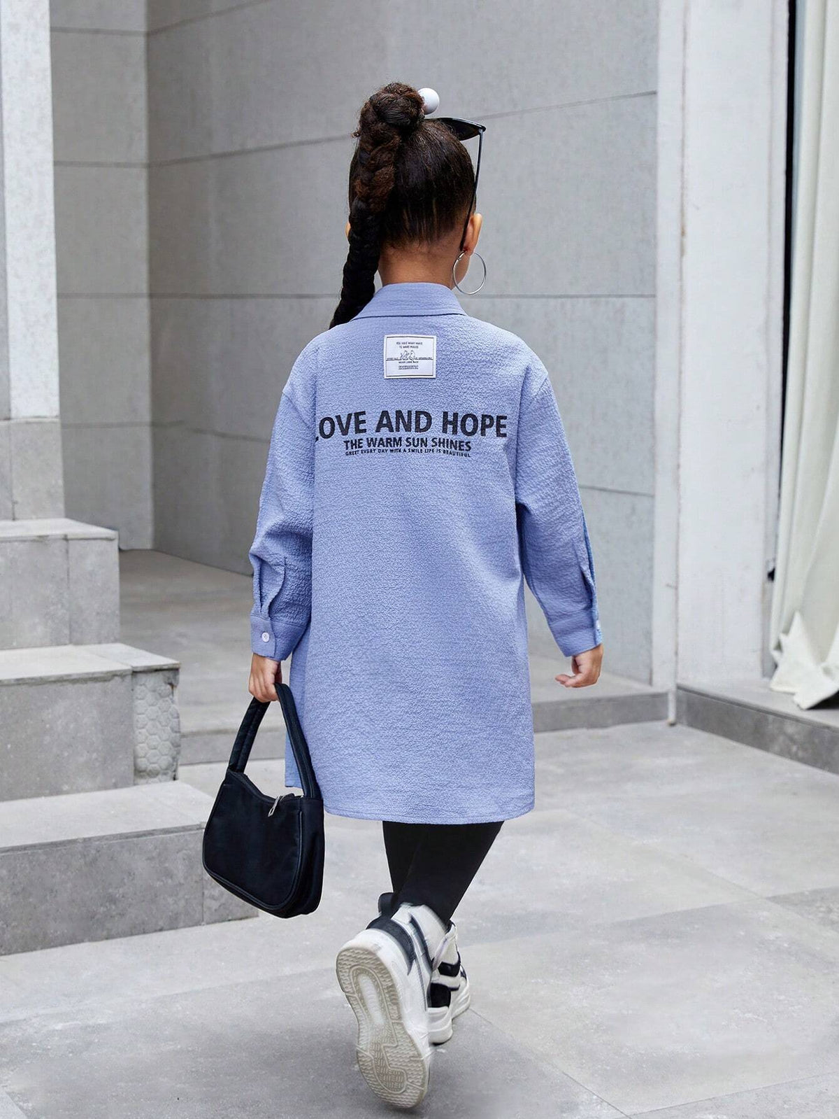 Young Girl Woven Solid Color Loose Casual Turndown Collar Casual Shirt Dress