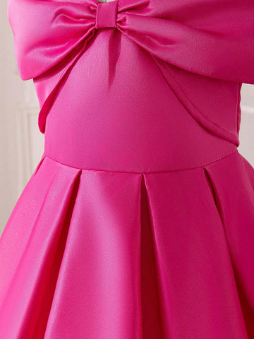 Young Girl Woven Solid Color Off Shoulder Slim-Fit Elegant Dress