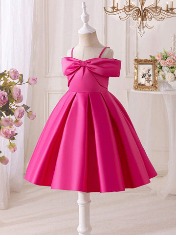 Young Girl Woven Solid Color Off Shoulder Slim-Fit Elegant Dress