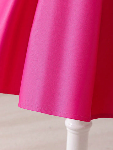 Young Girl Woven Solid Color Off Shoulder Slim-Fit Elegant Dress