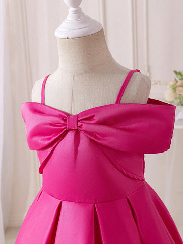 Young Girl Woven Solid Color Off Shoulder Slim-Fit Elegant Dress