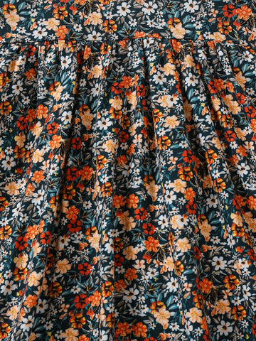 Young Girl Woven Solid Color Peter Pan Collar Color Block & Ditsy Floral Patchwork Dress