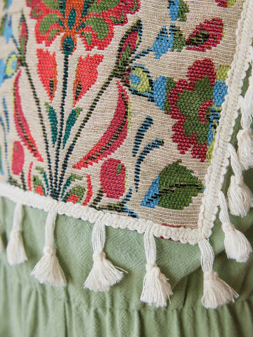 Young Girl Woven Solid Color Round Neck Bubble Sleeve Patchwork Floral Loose Casual Jumpsuit For Holiday