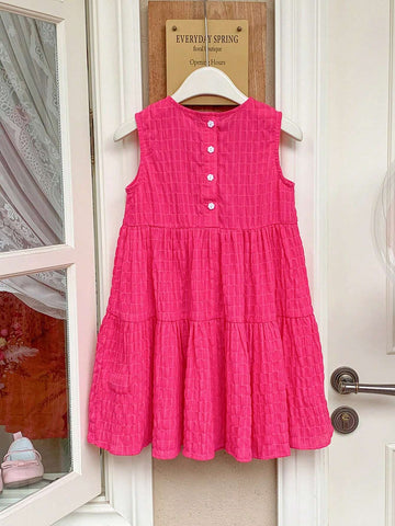 Young Girl Woven Solid Color Round Neck Sleeveless Loose Casual Dress