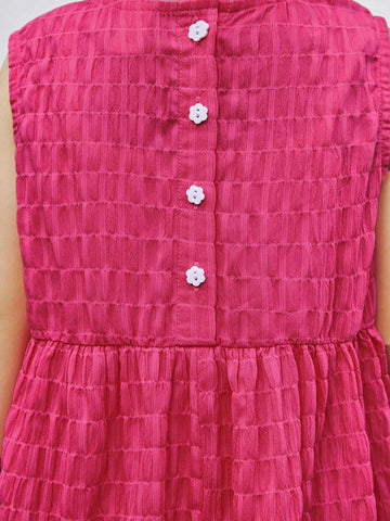 Young Girl Woven Solid Color Round Neck Sleeveless Loose Casual Dress