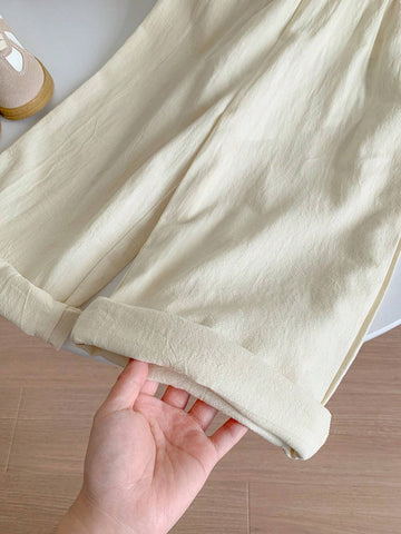 Young Girl Woven Solid Color Sleeveless Embroidered Loose Casual Strap Jumpsuit