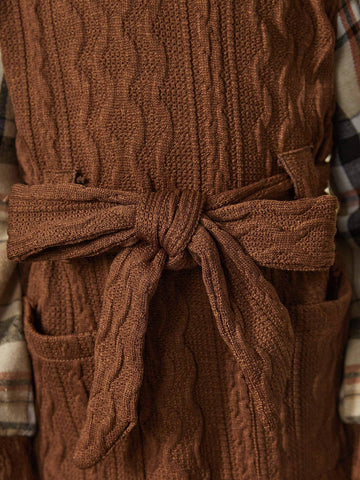 Young Girl Woven Solid Color Spliced Plaid Casual Dress