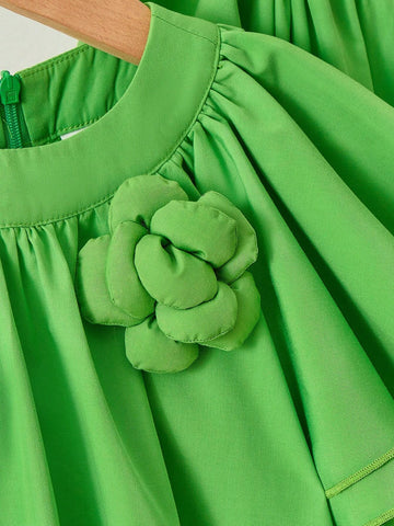 Young Girl Woven Solid Ruffle Fitted Casual Dress