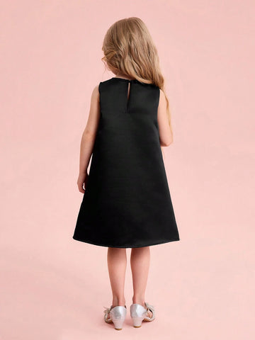 Young Girl Woven Splice Round Neck Sleeveless Form-Fitting Dress