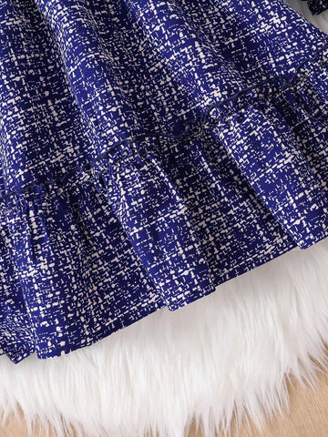 Young Girl Woven Stand Collar Fitted Casual Dress