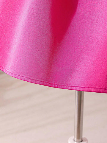 Young Girl Woven Stand Collar Puff Sleeve Elegant Dress