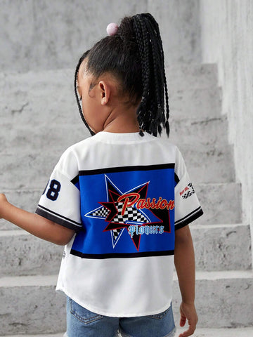 Young Girl Woven Street Style Loose Fit Casual Outerwear Shirt With Letter Graphic Print