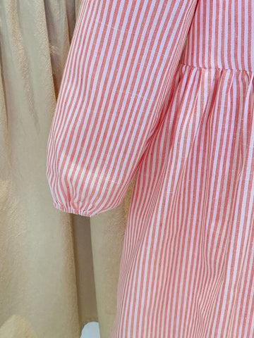 Young Girl Woven Striped Blouson Sleeve Loose Casual Shirt Dress,Bow Shirt Dress,Autumn And Winter,Great For Casual & Daily Wear & School Daily