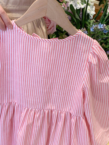 Young Girl Woven Striped Blouson Sleeve Loose Casual Shirt Dress,Bow Shirt Dress,Autumn And Winter,Great For Casual & Daily Wear & School Daily