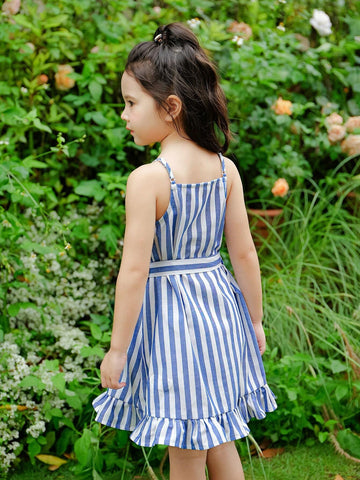 Young Girl Woven Striped Loose Casual Sling Dress