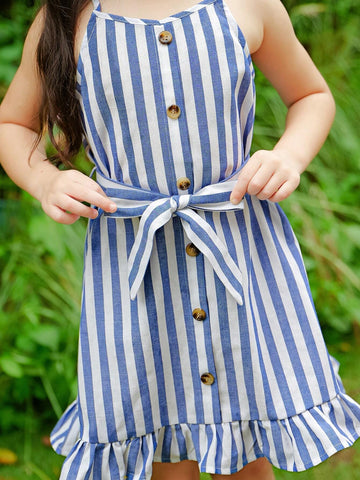 Young Girl Woven Striped Loose Casual Sling Dress