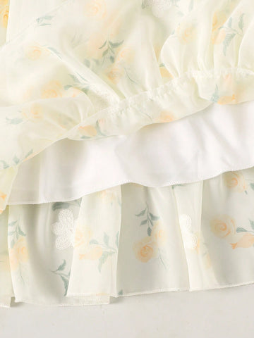 Young Girl Yellow Embroidered Sleeveless Waisted Dress