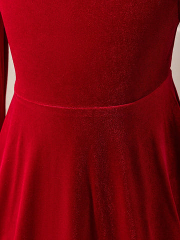 Young Girl & Toddler Girl Christmas Red Velvet Mixed White Faux Fur Party Dress