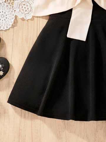 Young Girl & Young Girl Casual Elegant Silk-Like Satin Poplin Fabric Chic Refined Sweet Heart Outfits, Showcasing Distinctive Design