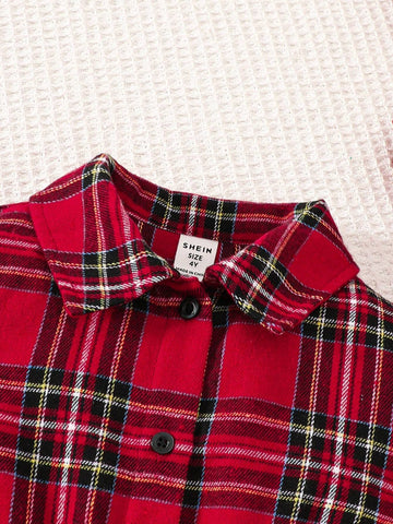 Young Girl Red Plaid Shirt Dress, Suitable For Casual Everyday Wear And Christmas