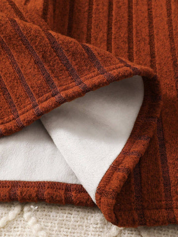 Young Girl Ribbed Fleece Lined Casual Dress, Suitable For Everyday Wear