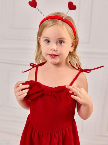 Young Girls'Elegant Woven Spaghetti Strap Red Dress