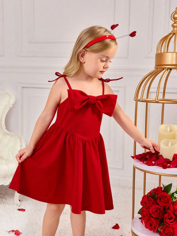 Young Girls'Elegant Woven Spaghetti Strap Red Dress