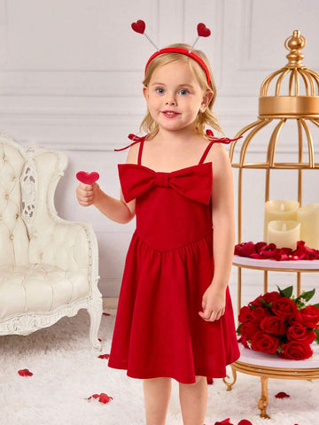 Young Girls'Elegant Woven Spaghetti Strap Red Dress