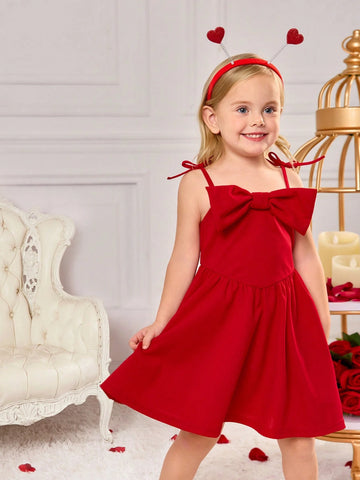 Young Girls'Elegant Woven Spaghetti Strap Red Dress