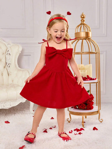 Young Girls'Elegant Woven Spaghetti Strap Red Dress