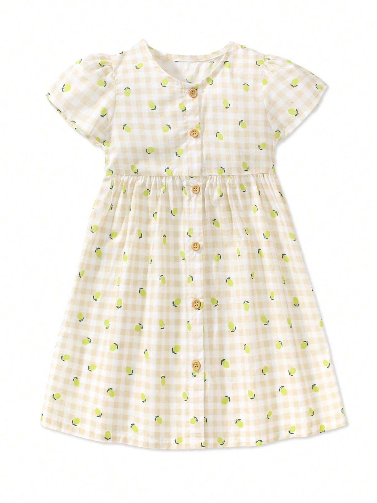Young Girl's 1pc Cute Fruit Patterned Comfortable Checkered Short Sleeve Casual Dress For Summer