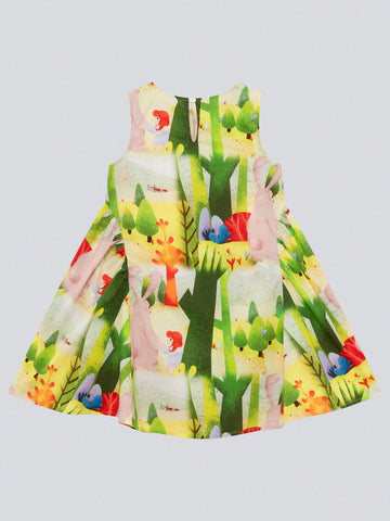 Young Girl's 2024 New Graffiti Printed Cotton Dress, Summer Sleeveless Princess Dress For Kids