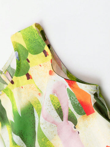 Young Girl's 2024 New Graffiti Printed Cotton Dress, Summer Sleeveless Princess Dress For Kids