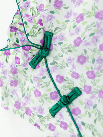 Young Girl's 2024 Summer New Style Chinese Style Floral Print Mesh Cheongsam Princess Dress