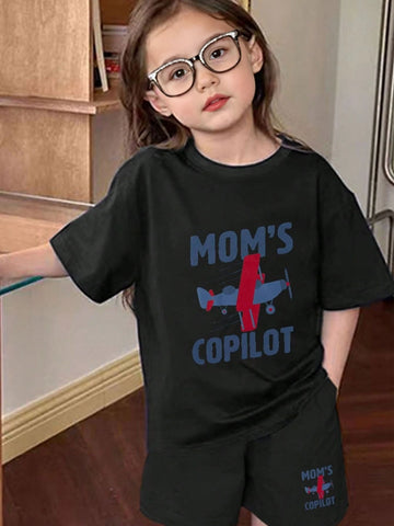 Young Girls 2pcs/Set Cute Printed Short Sleeve T-Shirt + Casual Shorts 'Back To School' Summer Outfits For Children