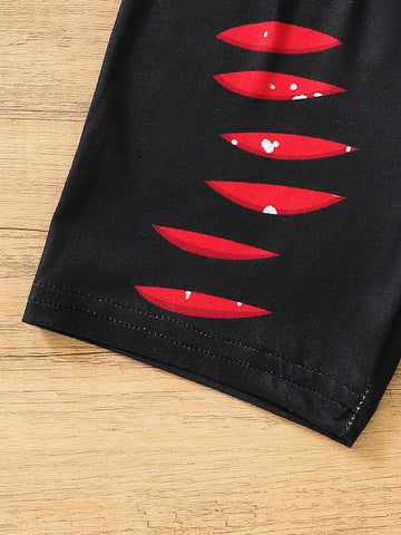 Young Girls" (3-7 Years) Heart Pattern Baseball Shirt, Hole Pattern Shorts