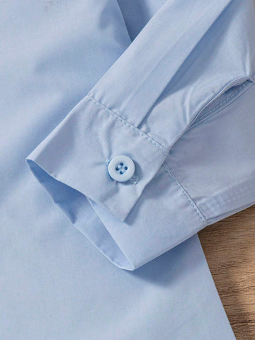 Young Girls 3D Flower Decorated Button Front Long Sleeve Casual Shirt Dress