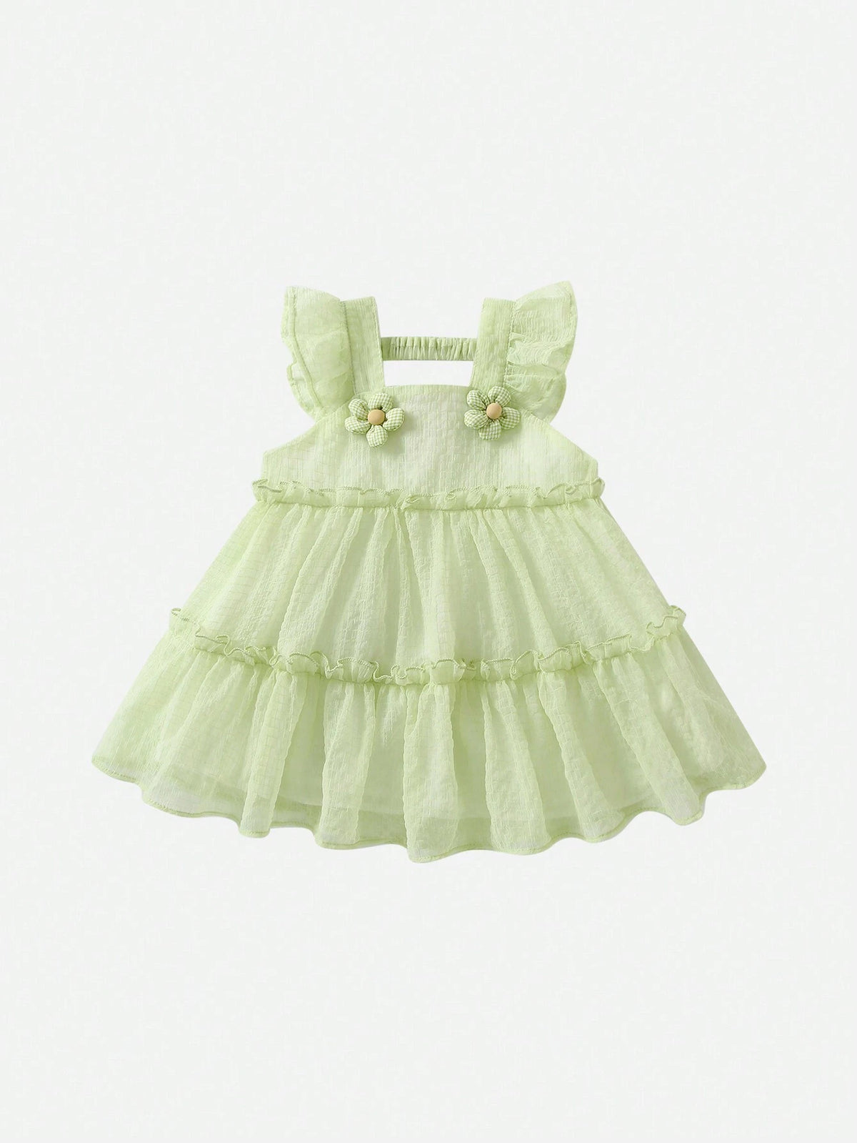 Young Girls' 3d Flower Decorated Dress With Ruffled Hem For Summer